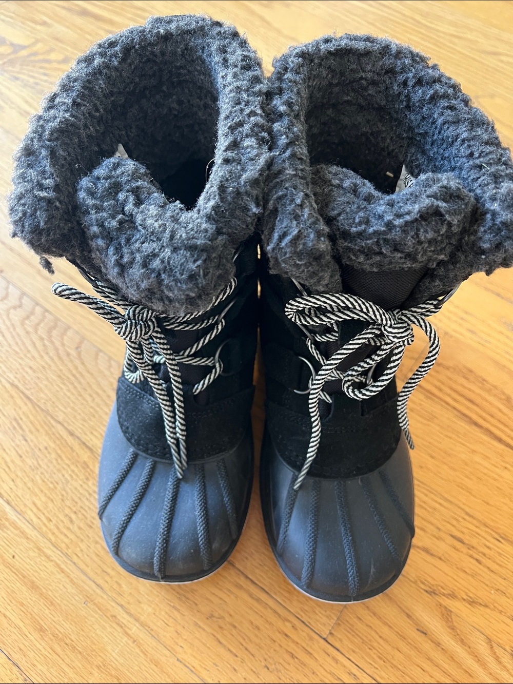 Cat & Jack Black Kids Winter Snow Boots with Faux Fur Cuff